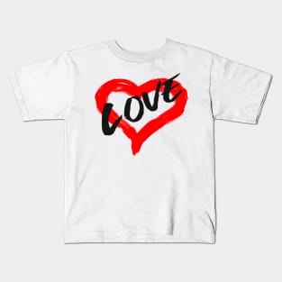 Valentines Day Love Heart in paint brush stroke design Kids T-Shirt